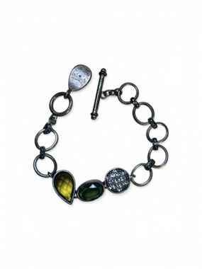 Women's Lia Sophia Silver Tone Green Gemstone Toggle Bracelet One Size